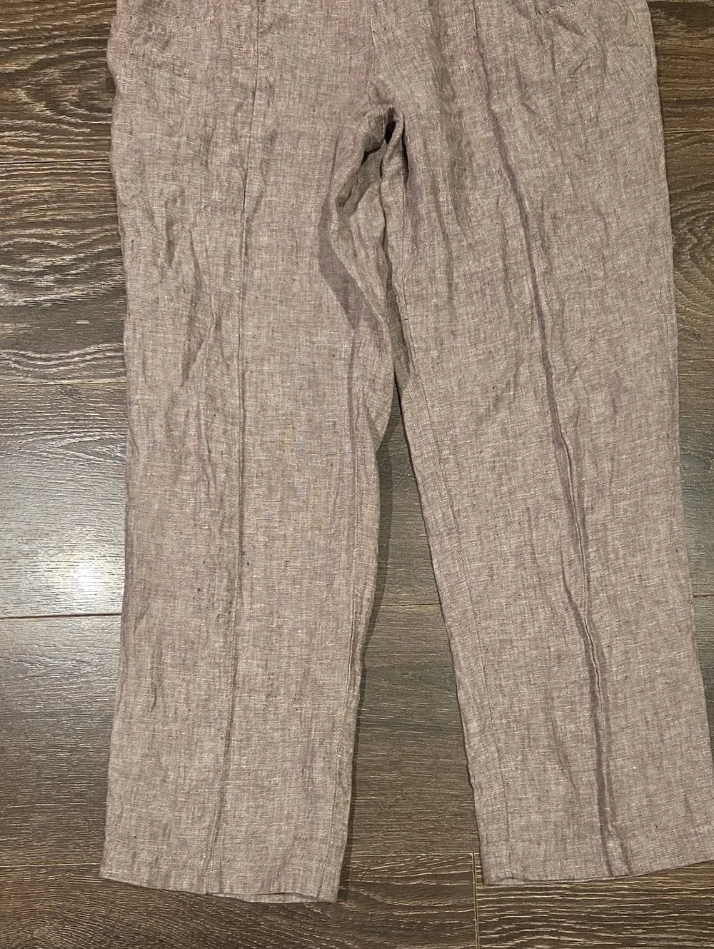 ❤️ QUINCE 100% EUROPEAN LINEN TAPERED ANKLE PANTS IN TAUPE BROWN CHAMBRAY, SMALL
